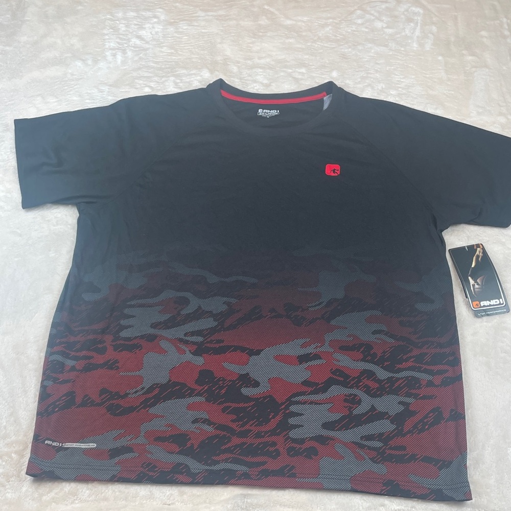 NWT And1 Size XXL Black and Red Camo Performance Short Sleeve Tee | Active